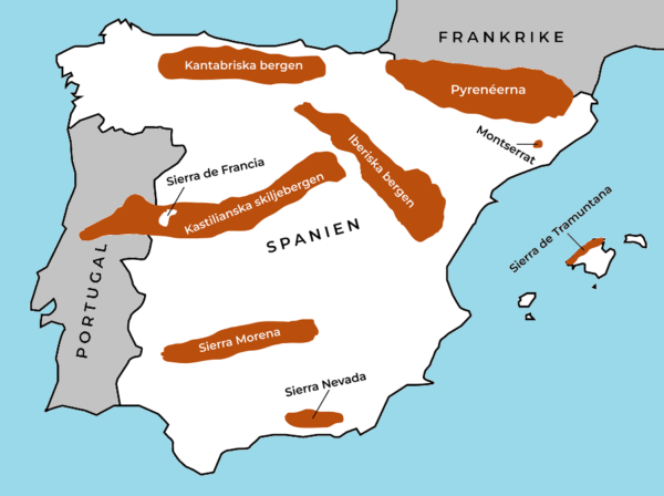karta över viktiga berg i spanien